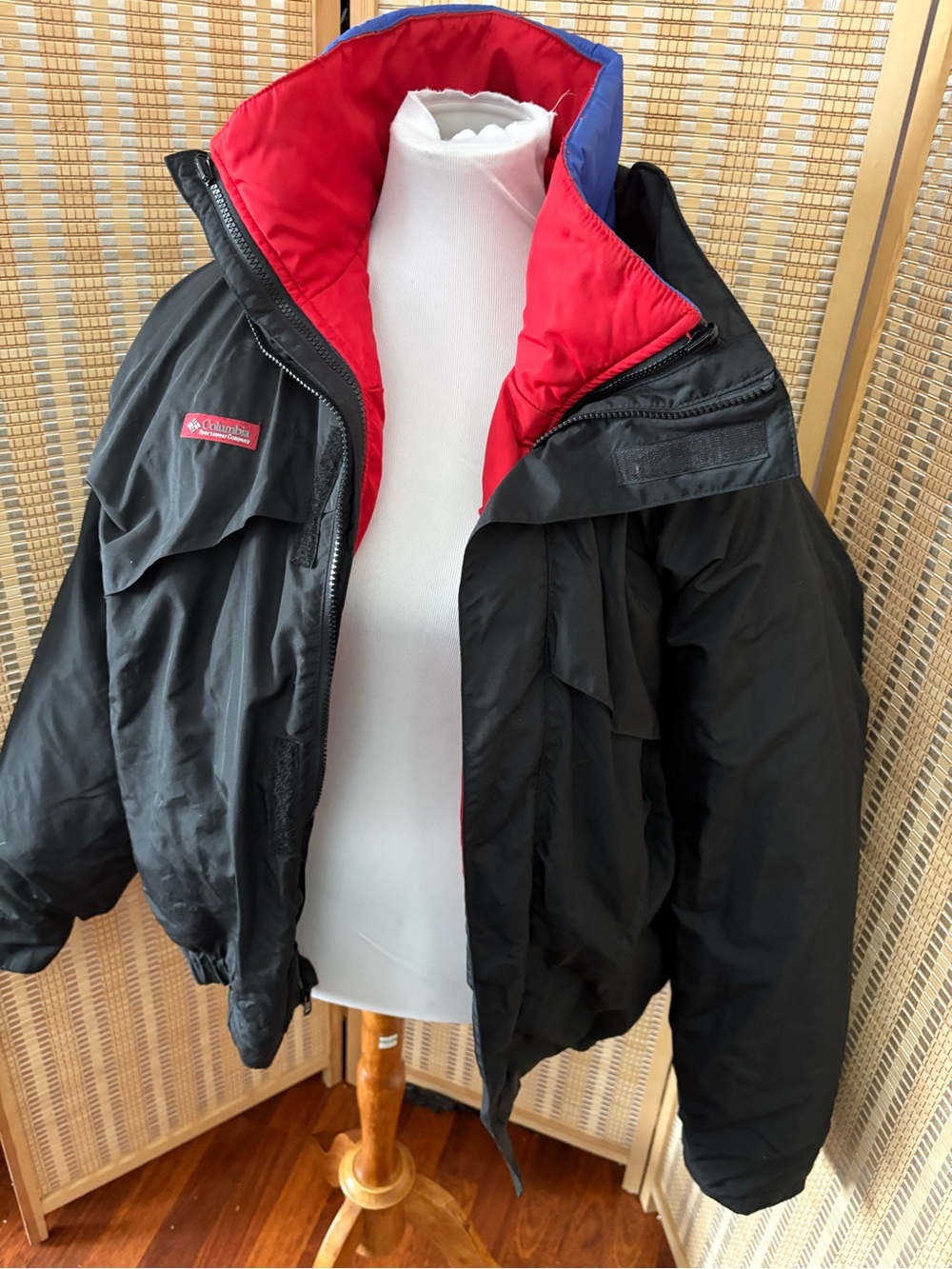 Vintage Black Columbia whirlbird 3in1 Ski Jacket bold Red and Blue High Collar